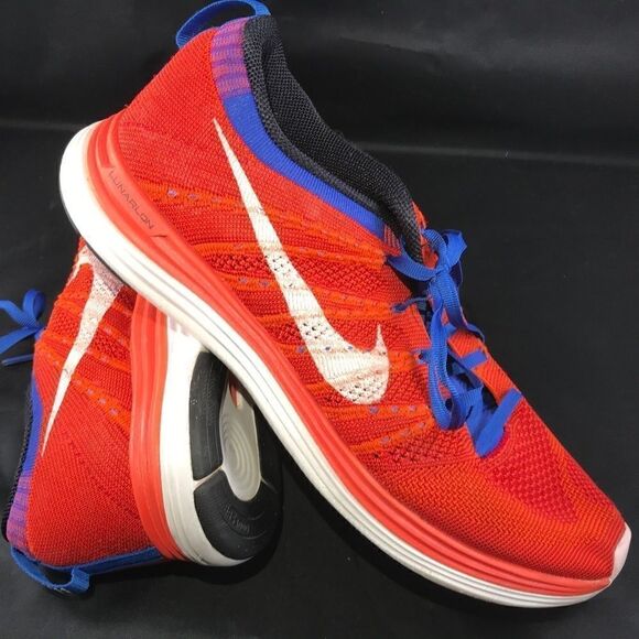 Excellent NIKE Flyknit Lunar 1 Mens 10 Red White - Picture 2 of 13